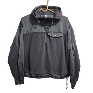 Athleta Fleece & Satin Hoodie‎ Black/Gray Size S